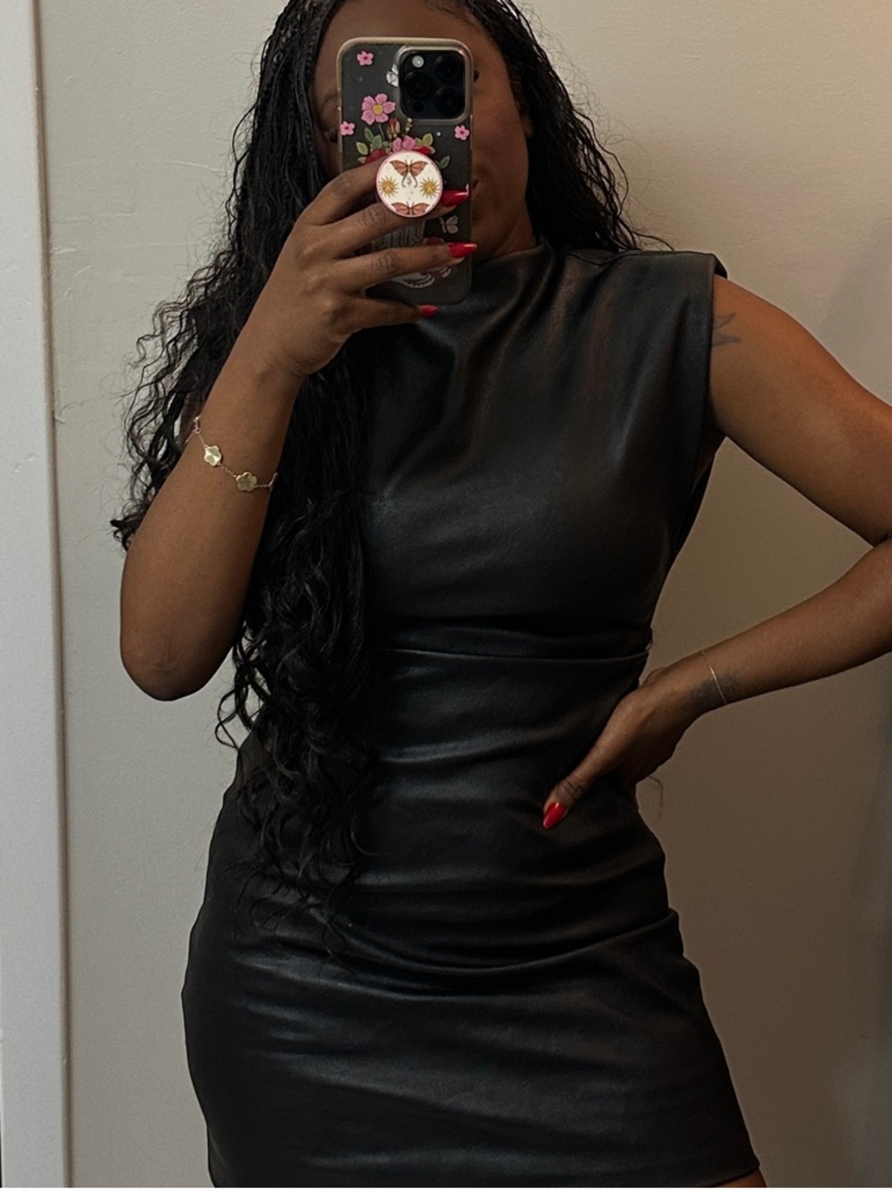 Zara Black Faux Leather Mini Dress with Padded Shoulders - Picture 10 of 10
